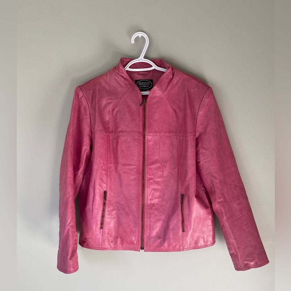 🎀Guccini Vintage Pink Leather Jacket (XL)